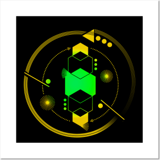 Geometric Planet galaxy yellow Posters and Art